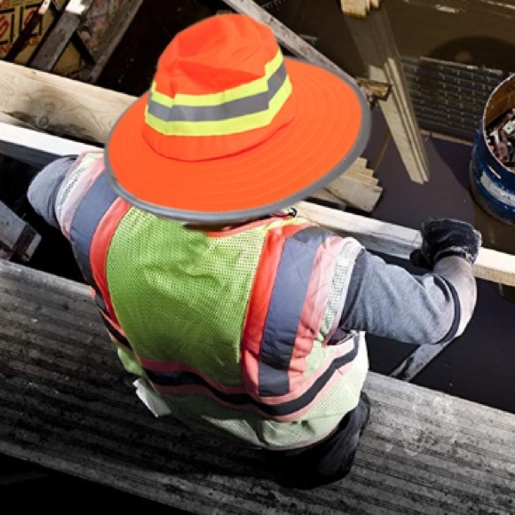 💜 Safety Booney Boonie Orange Hat, Hi Viz Reflective Tape Hunting Fishing Work - Picture 6 of 7